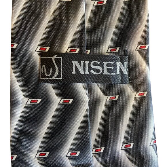 Nisen Geometric Pattern Mens Necktie Black Gray Zig Zag Career Dad Gift - Picture 5 of 5